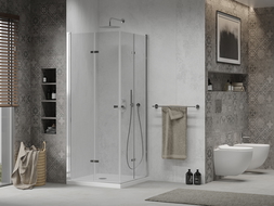 Mexen Lima Duo cabine de douche pliante 90 x 90 cm, transparent, chrome + receveur plat - 856-090-090-01-02-4010