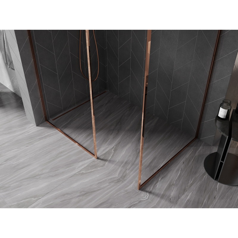 Mexen Kioto-F paroi de douche Walk-in avec cadre 155 x 100 cm, transparent 8 mm, or rose - 800-155-202-04-60-100