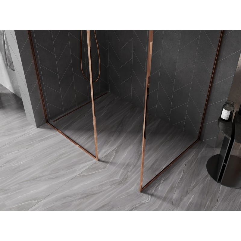 Mexen Kioto-F paroi de douche Walk-in avec cadre 160 x 100 cm, transparent 8 mm, or rose - 800-160-202-04-60-100