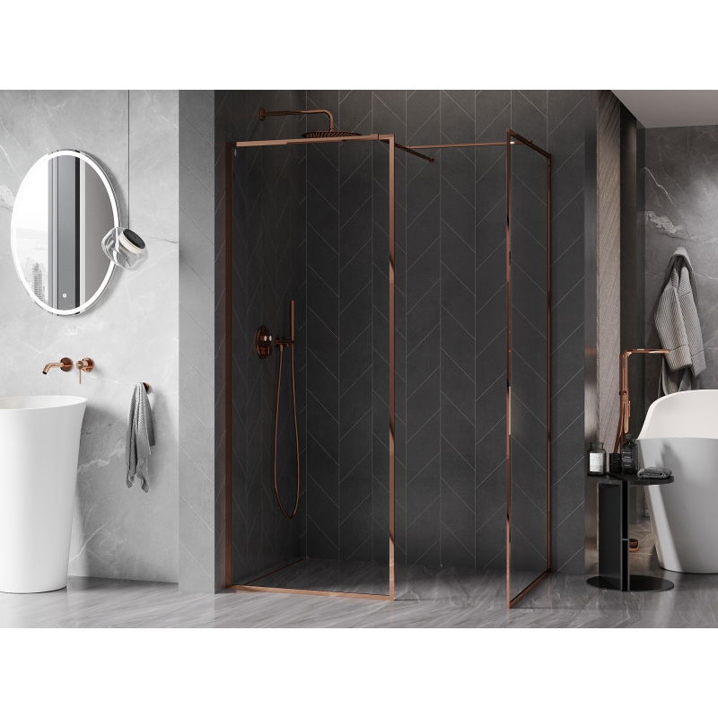 Mexen Kioto-F paroi de douche Walk-in avec cadre 130 x 105 cm, transparent 8 mm, or rose - 800-130-202-04-60-105