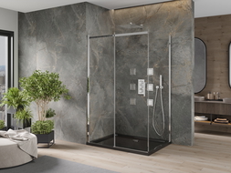 Mexen Omega cabine de douche coulissante 100 x 80 cm, transparent, chrome + receveur Flat, noir - 825-100-080-01-00-4070