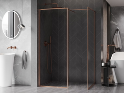Mexen Kioto-F paroi de douche Walk-in avec cadre 130 x 70 cm, transparent 8 mm, cuivre brossé - 800-130-202-04-65-070
