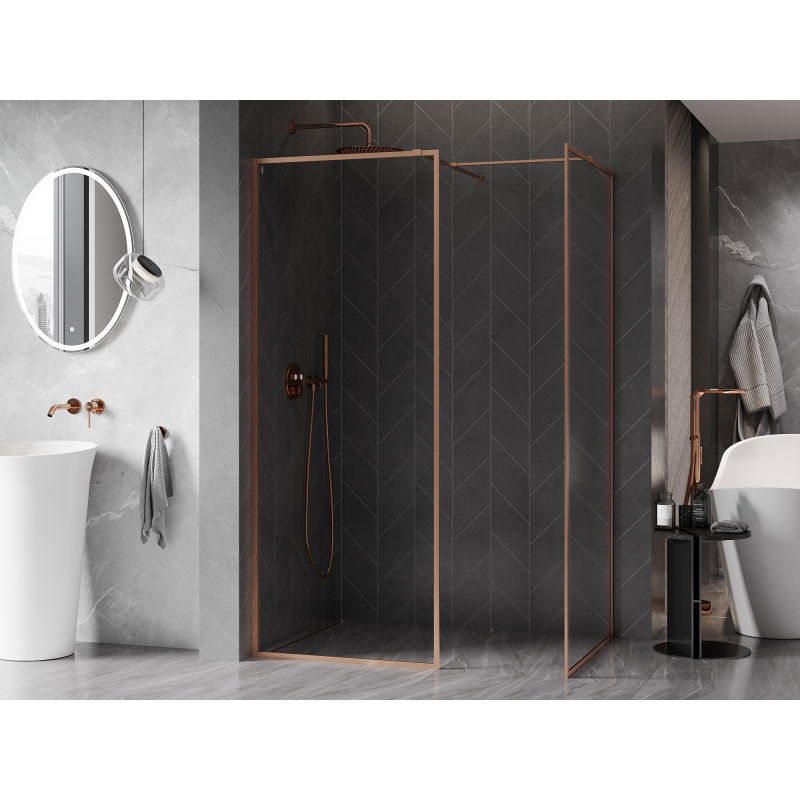 Mexen Kioto-F Paroi de douche Walk-in avec cadre 145 x 70 cm, transparent 8 mm, cuivre brossé - 800-145-202-04-65-070