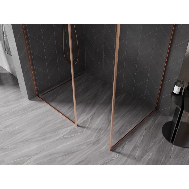 Mexen Kioto-F Paroi de douche Walk-in avec cadre 130 x 95 cm, transparent 8 mm, cuivre brossé - 800-130-202-04-65-095