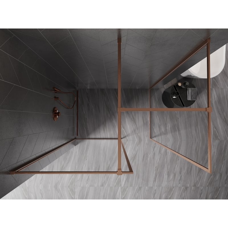 Mexen Kioto-F paroi de douche Walk-in avec cadre 140 x 110 cm, transparent 8 mm, cuivre brossé - 800-140-202-04-65-110