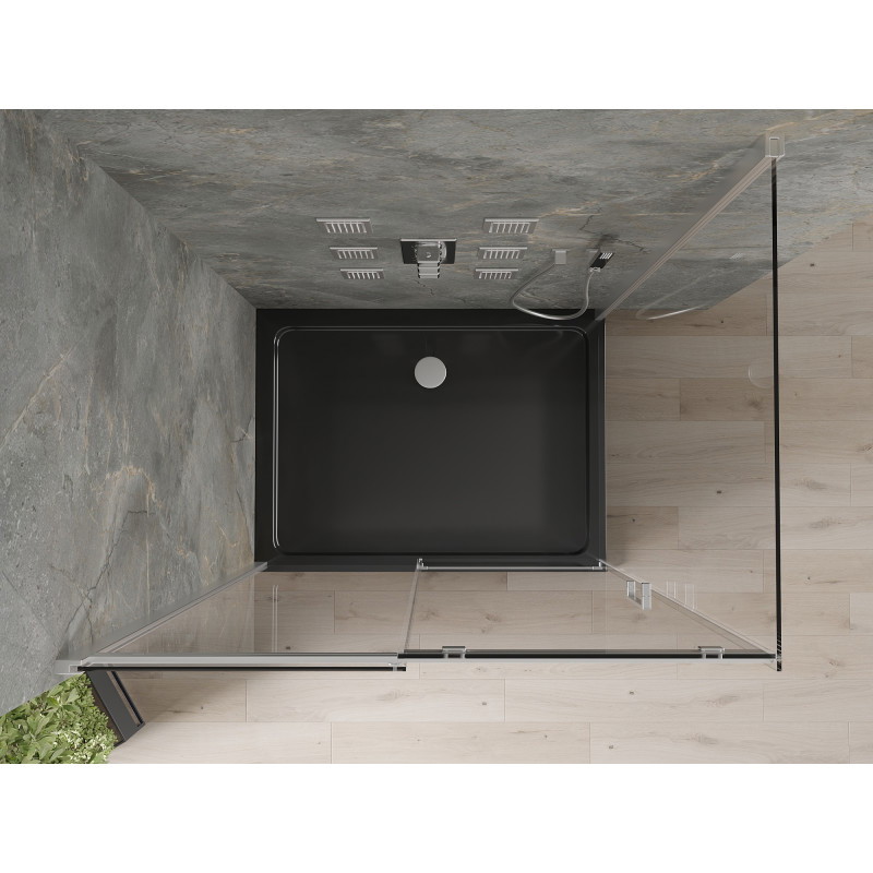 Mexen Omega cabine de douche coulissante 120 x 80 cm, transparent, chromé + receveur Flat, noir - 825-120-080-01-00-4070