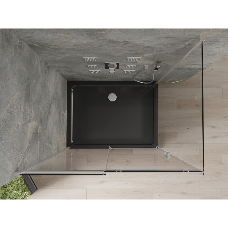 Mexen Omega cabine de douche coulissante 120 x 90 cm, transparent, chrome + receveur Flat, noir - 825-120-090-01-00-4070