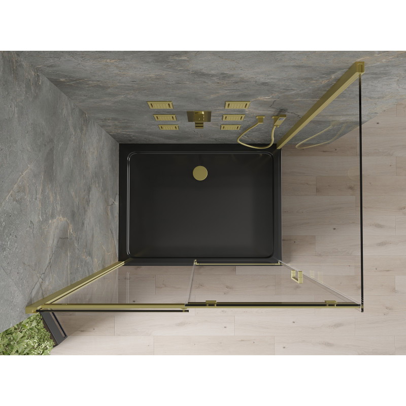 Mexen Omega cabine de douche coulissante 100 x 80 cm, transparent, doré + receveur Flat, noir - 825-100-080-50-00-4070G