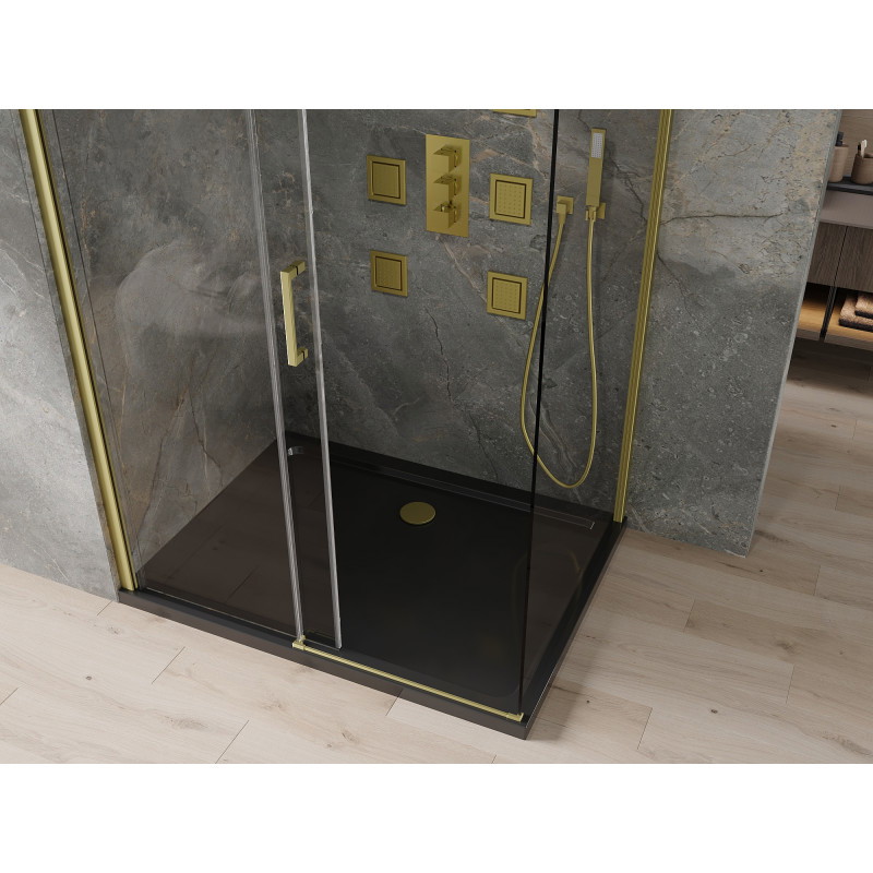 Mexen Omega cabine de douche coulissante 100 x 80 cm, transparent, doré + receveur Flat, noir - 825-100-080-50-00-4070G