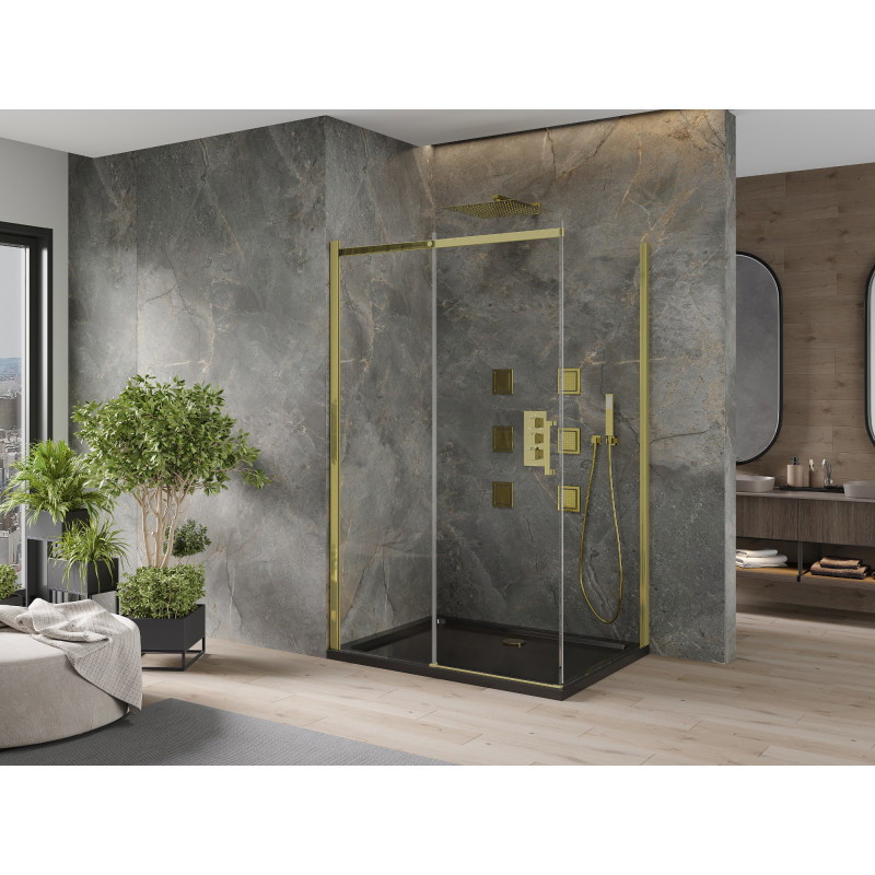 Mexen Omega cabine de douche coulissante 100 x 80 cm, transparent, doré + receveur Flat, noir - 825-100-080-50-00-4070G
