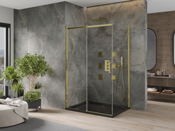 Mexen Omega cabine de douche coulissante 100 x 90 cm, transparent, dorée + receveur plat, noir - 825-100-090-50-00-4070G