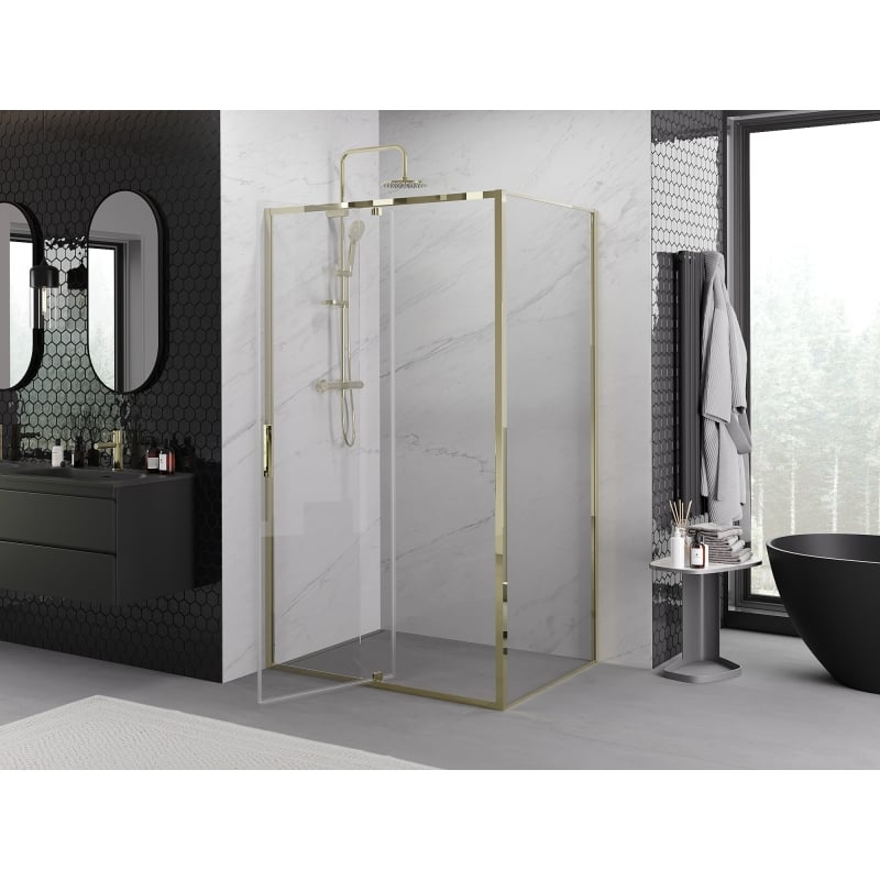 Mexen Exo cabine de douche pivotante 135 x 80 cm, transparent, or - 819-135-080-50-00