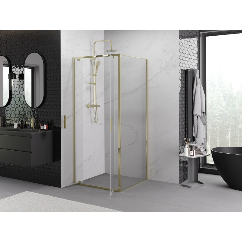 Mexen Exo-BR Duo cabine de douche pivotante 70 x 70 cm, transparent, or - 8182-070-070-50-00