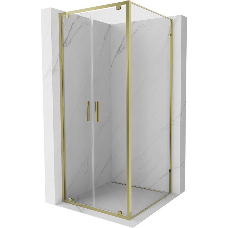 Mexen Exo cabine de douche pivotante 80 x 80 cm, transparent, doré - 8182-080-080-50-00