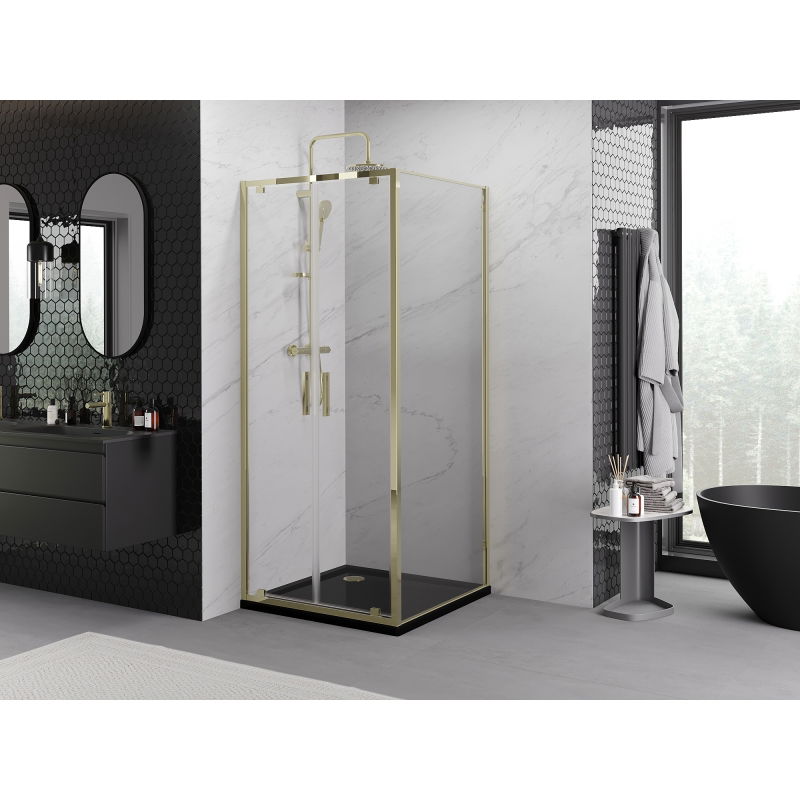 Mexen Exo cabine de douche pivotante 80 x 80 cm, transparent, doré - 8182-080-080-50-00