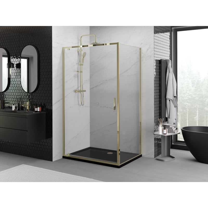 Mexen Exo cabine de douche pivotante 95 x 90 cm, transparent, dorée - 8181-095-090-50-00