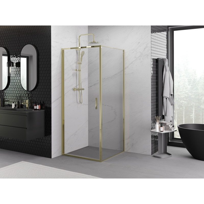 Mexen Exo cabine de douche pivotante 75 x 75 cm, transparent, or - 817-075-075-50-00