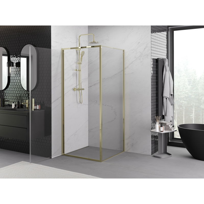Mexen Exo cabine de douche pivotante 85 x 85 cm, transparent, dorée - 817-085-085-50-00