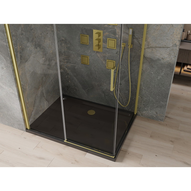 Mexen Omega cabine de douche coulissante 120 x 90 cm, transparente, or + receveur Flat, noir - 825-120-090-50-00-4070G
