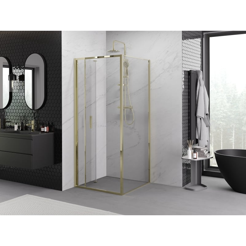 Mexen Exo cabine de douche pliante 75 x 75 cm, transparent, dorée - 816-075-075-50-00