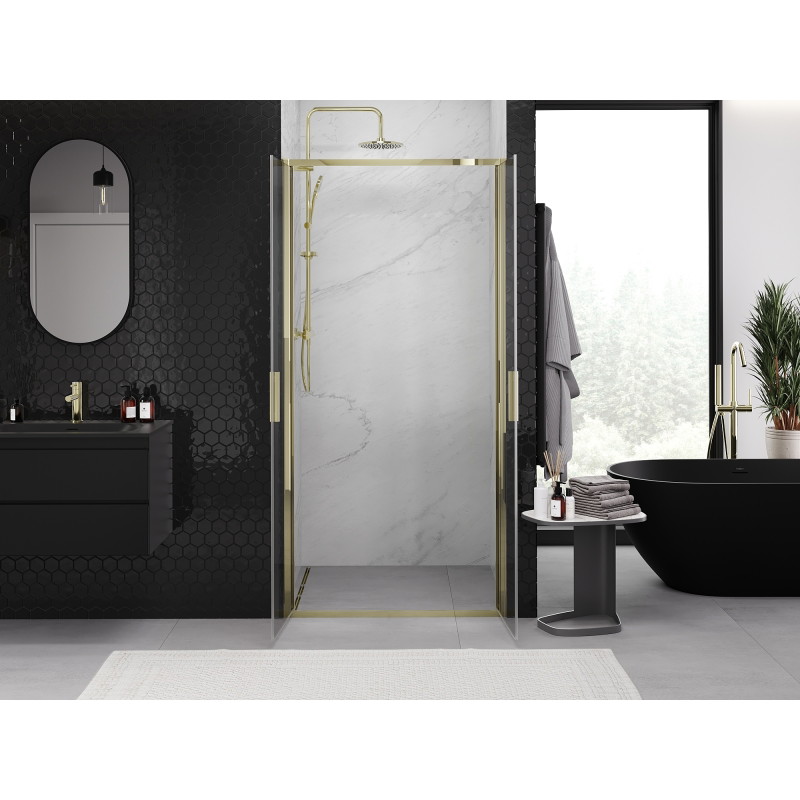 Mexen Exo-B Duo portes de douche pivotantes doubles 80 cm, transparentes, dorées - 814-080-000-50-00