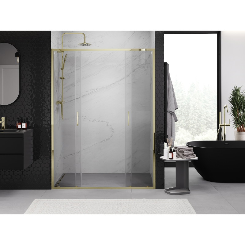 Mexen Exo-S Duo portes de douche doubles coulissantes 130 cm, transparentes, dorées - 8152-130-000-50-00