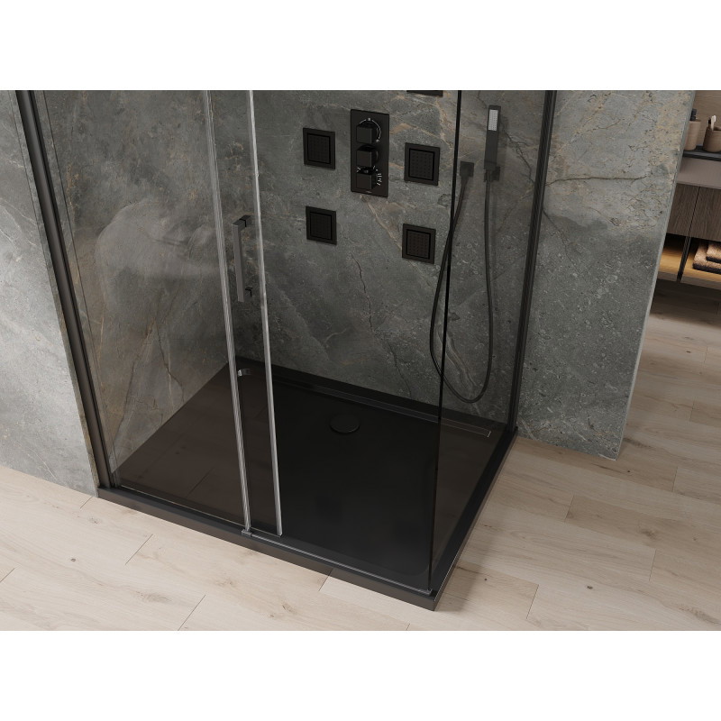 Mexen Omega cabine de douche coulissante 100 x 90 cm, transparent, noir + bac à douche plat, noir - 825-100-090-70-00-4070B