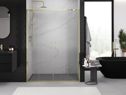 Mexen Exo-S Duo portes de douche doubles coulissantes 150 cm, transparentes, dorées - 8152-150-000-50-00