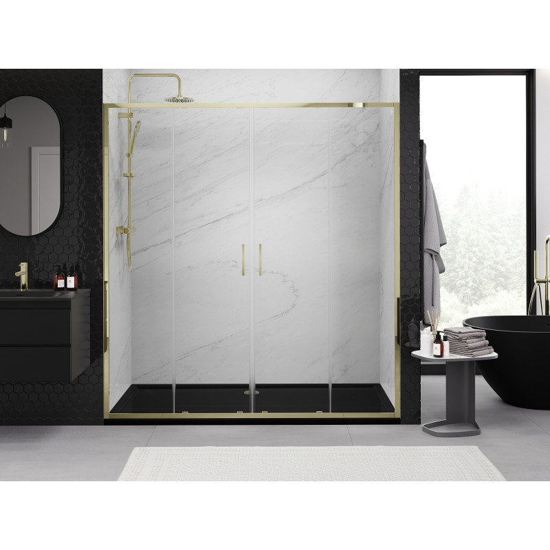 Mexen Exo-S Duo portes de douche coulissantes doubles 200 cm, transparentes, dorées - 8152-200-000-50-00