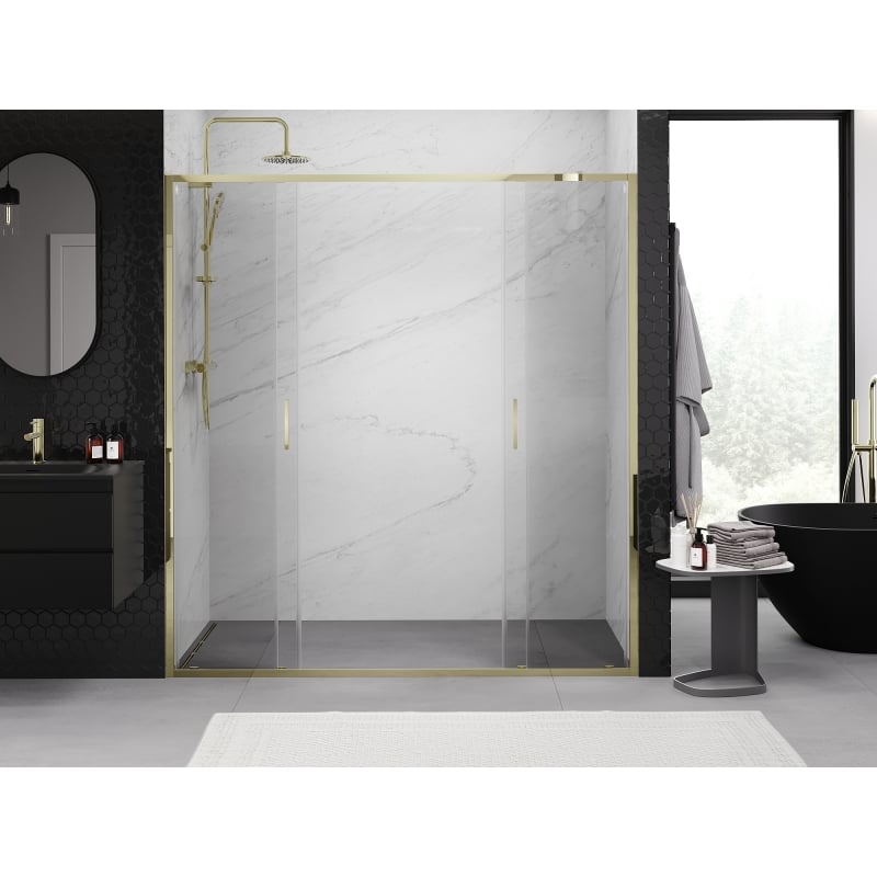 Mexen Exo portes de douche coulissantes doubles 200 cm, transparentes, dorées - 8152-200-000-50-00