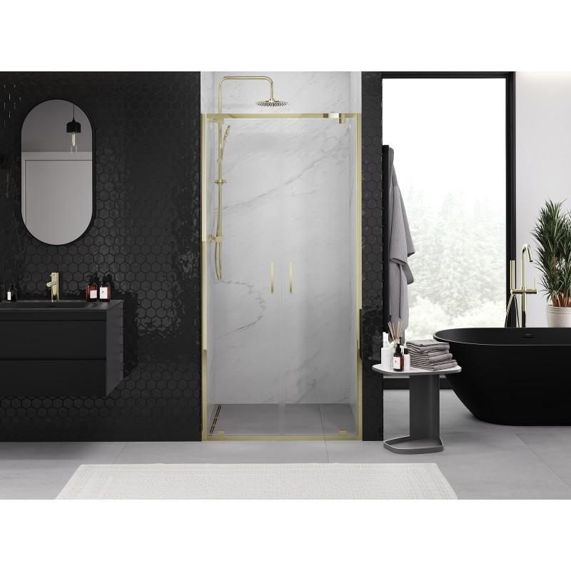 Mexen Exo-BR Duo portes de douche doubles à charnières 80 cm, transparentes, dorées - 8182-080-000-50-00