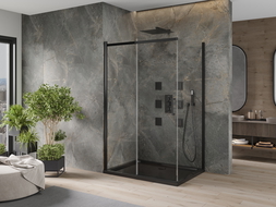 Cabine de douche coulissante Mexen Omega 120 x 80 cm, transparente, noire + receveur Flat, noir - 825-120-080-70-00-4070B