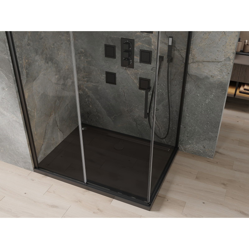 Mexen Omega cabine de douche coulissante 120 x 80 cm, transparent, noir + receveur Flat, noir - 825-120-080-70-00-4070B