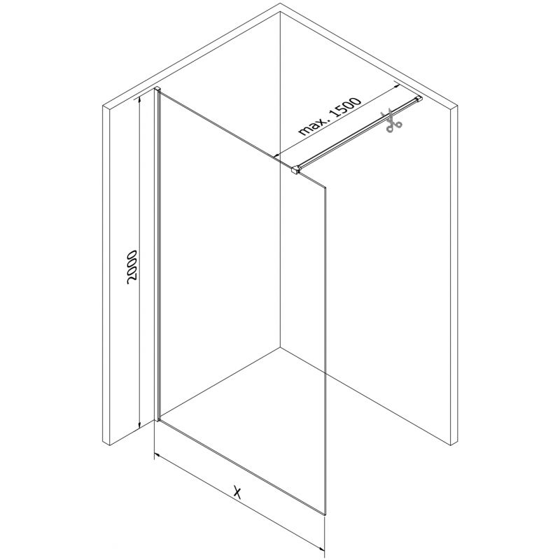 Mexen Kioto-X paroi de douche Walk-in 60 x 200 cm, transparent 10 mm, or - 800-060-101-50-00-X