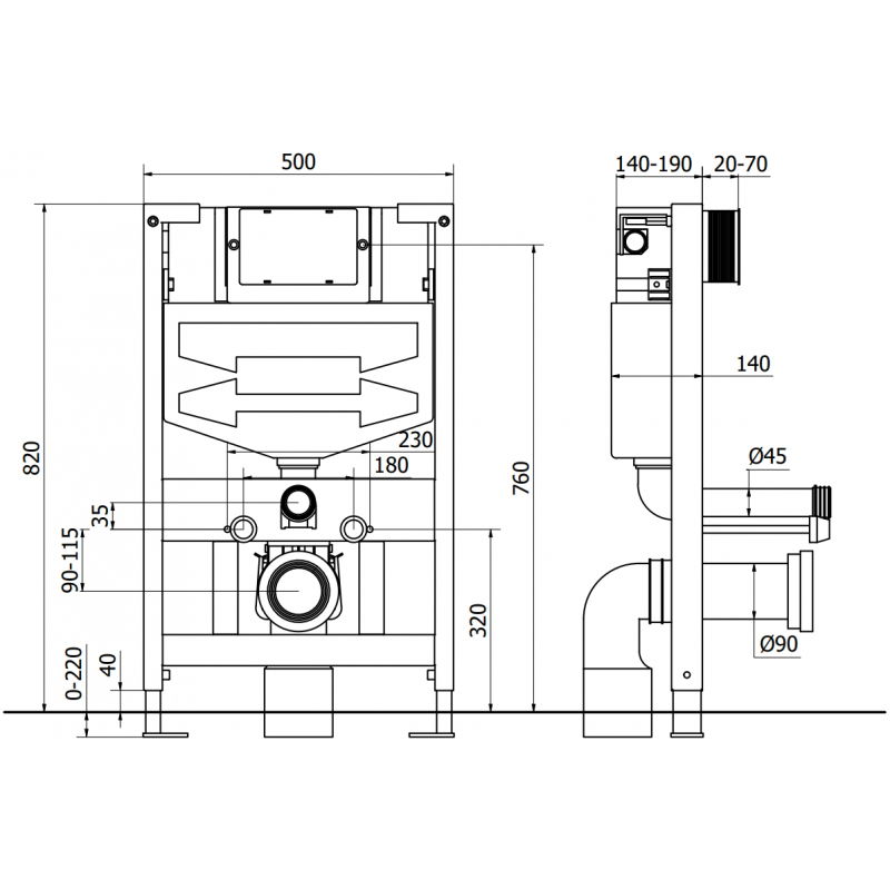 Mexen Fenix Air XS-F châssis encastré pneumatique pour WC - 6A800