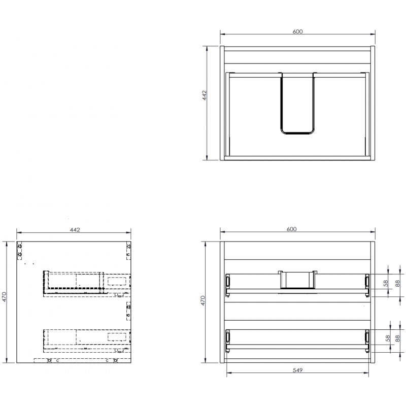 Mexen Box-A corps de meuble sous-vasque 60 cm, 2 tiroirs, blanc mat - 91AX0-0600-470-2-01