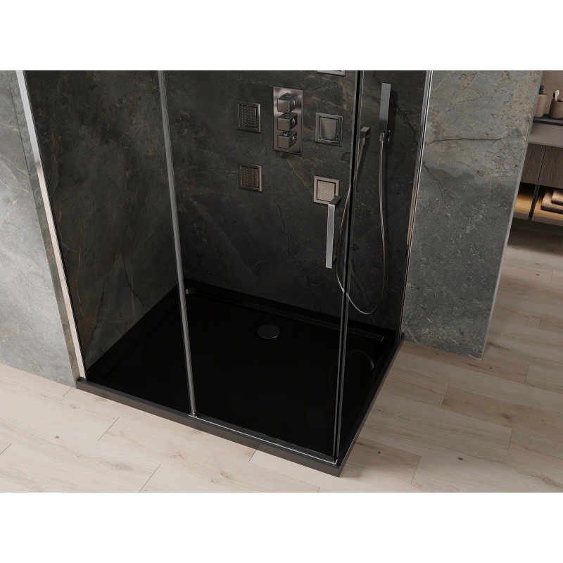 Mexen Omega cabine de douche coulissante 100 x 80 cm, graphite, chrome + receveur plat, noir - 825-100-080-01-40-4070