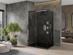 Mexen Omega cabine de douche coulissante 100 x 80 cm, graphite, chrome + receveur plat, noir - 825-100-080-01-40-4070