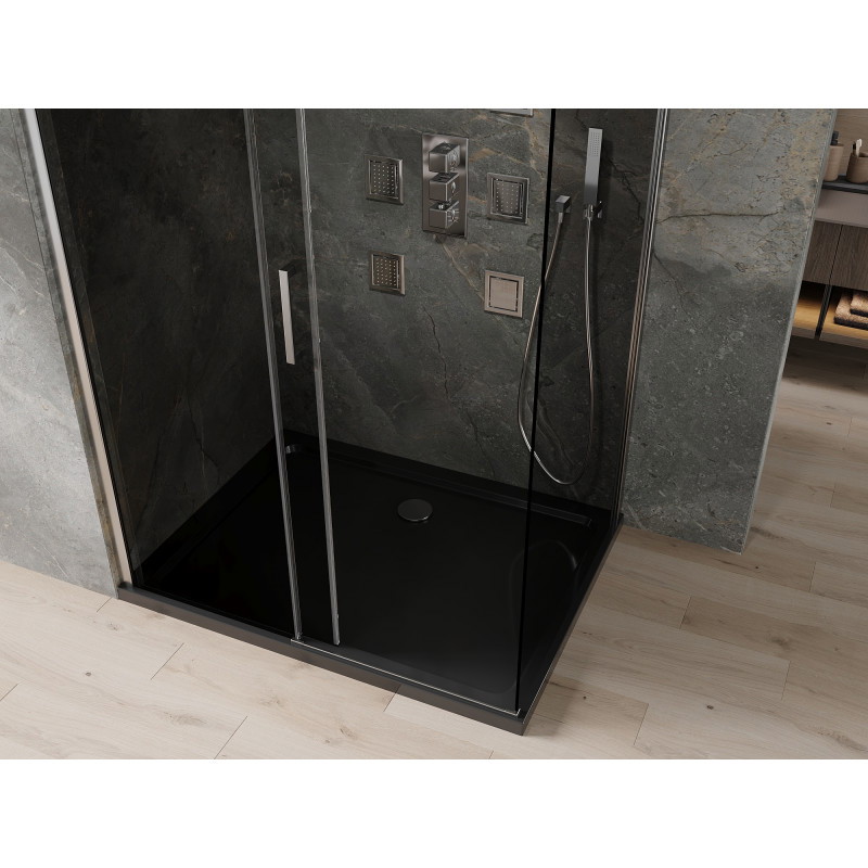 Mexen Omega cabine de douche coulissante 100 x 80 cm, graphite, chrome + receveur plat, noir - 825-100-080-01-40-4070