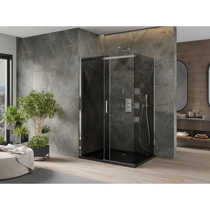 Mexen Omega cabine de douche coulissante 120 x 80 cm, graphite, chrome + receveur Flat, noir - 825-120-080-01-40-4070