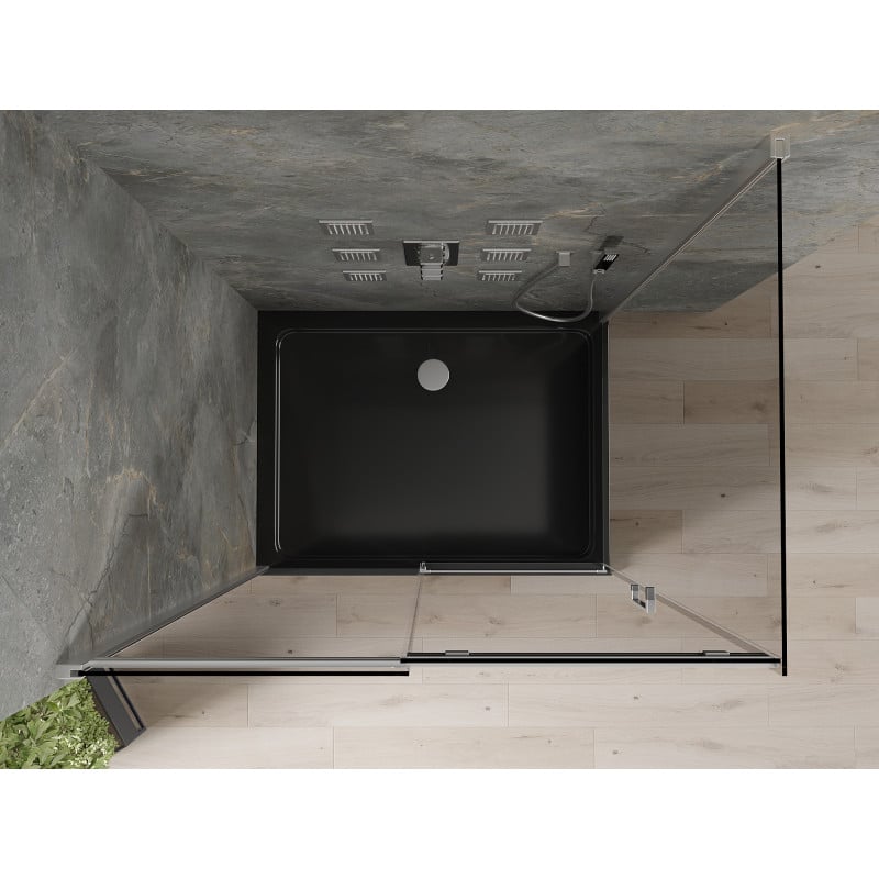 Mexen Omega cabine de douche coulissante 120 x 90 cm, graphite, chrome + receveur Flat, noir - 825-120-090-01-40-4070