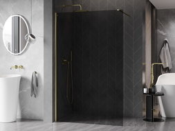 Mexen Kioto-X paroi de douche Walk-in 130 x 200 cm, graphite 10 mm, doré - 800-130-101-50-40-X