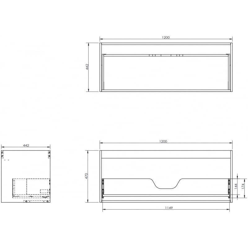 Mexen Box-A corps de meuble sous-lavabo 120 cm, 1 tiroir, gris mat - 91AX0-1200-470-1-62