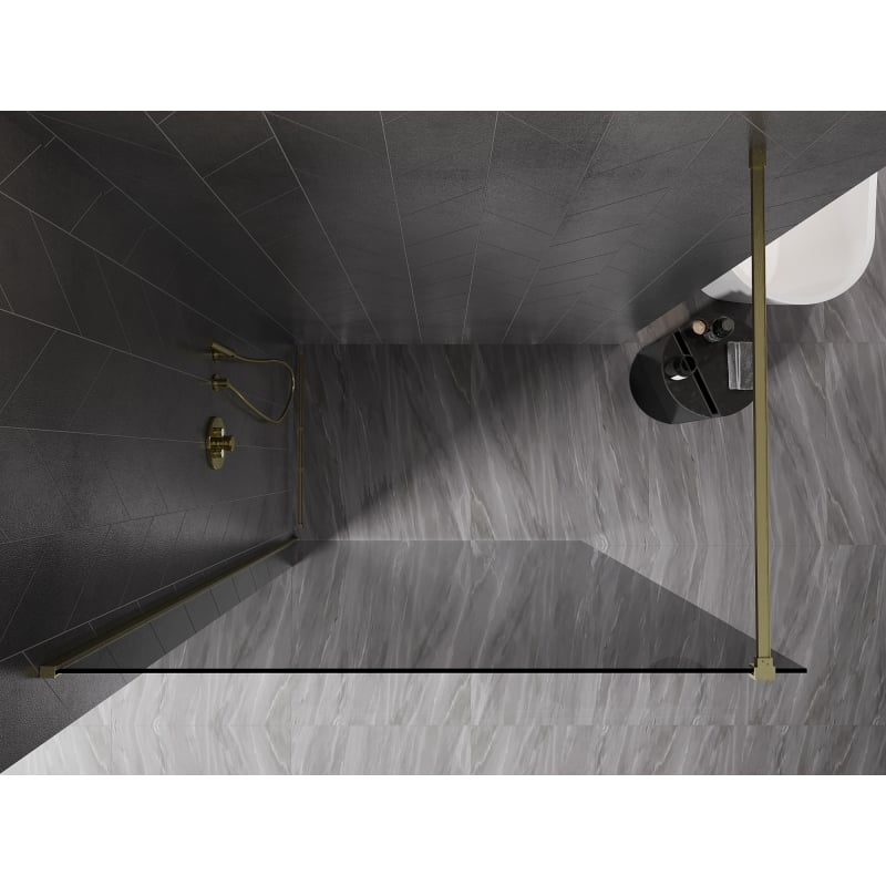 Mexen Kioto-X paroi de douche Walk-in 130 x 200 cm, graphite 10 mm, or brossé - 800-130-101-55-40-X