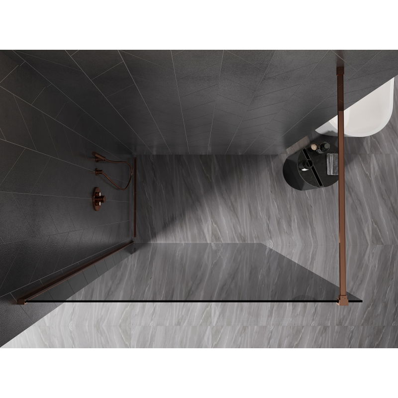Mexen Kioto-X paroi de douche Walk-in 150 x 200 cm, graphite 10 mm, or rose - 800-150-101-60-40-X