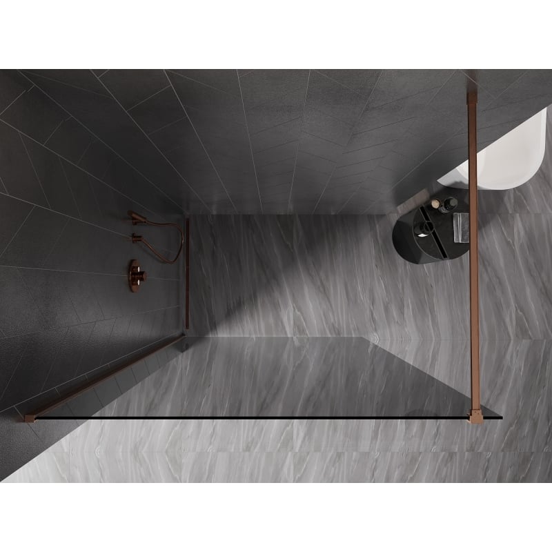 Mexen Kioto-X paroi de douche Walk-in 100 x 200 cm, graphite 10 mm, cuivre brossé - 800-100-101-65-40-X
