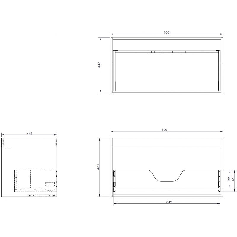 Mexen Box-A corps de meuble sous-vasque 90 cm, 1 tiroir, noir mat - 91AX0-0900-470-1-71