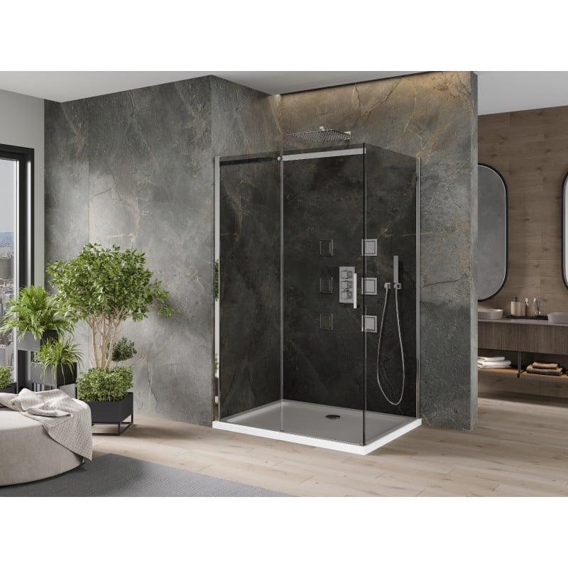 Mexen Omega cabine de douche coulissante 100 x 70 cm, graphite, chrome + receveur Flat, blanc - 825-100-070-01-40-4010