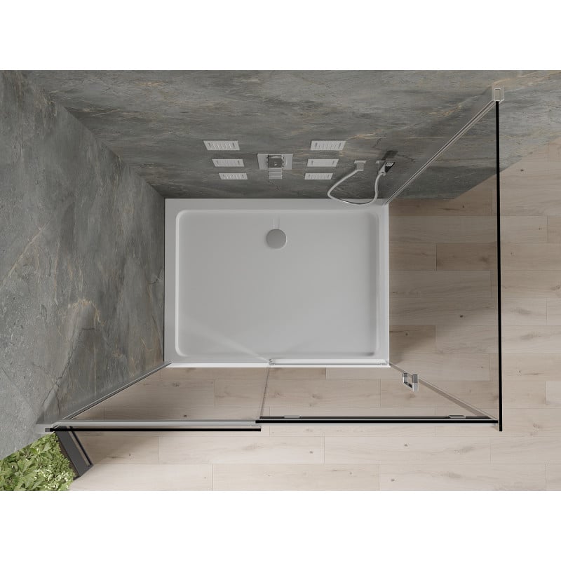 Mexen Omega cabine de douche coulissante 100 x 90 cm, graphite, chrome + receveur Flat, blanc - 825-100-090-01-40-4010