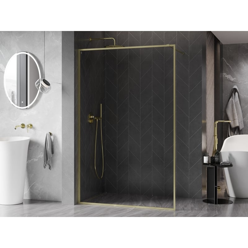 Mexen Kioto-XF paroi de douche Walk-in avec cadre 150 x 202 cm, transparent 10 mm, or brossé - 800-150-104-55-00-X